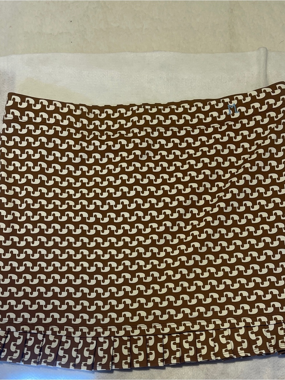 J.McLaughlin Brown & White Geometric Pleated Ruffle Golf Skort Size XL